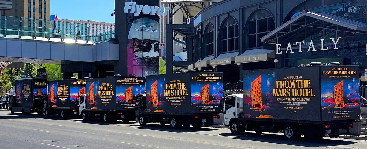Fleet of Las Vegas mobile billboard LED trucks displaying Grateful Dead campaign