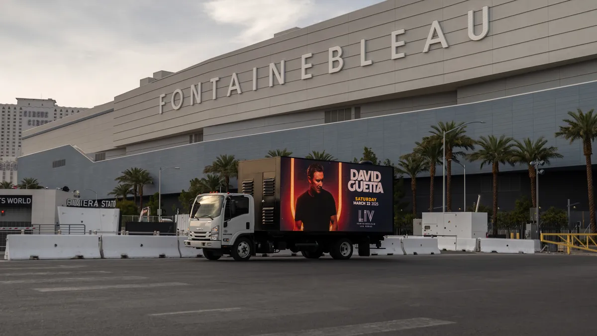 Las Vegas mobile billboard truck displaying David Guetta at the Fontainebleau